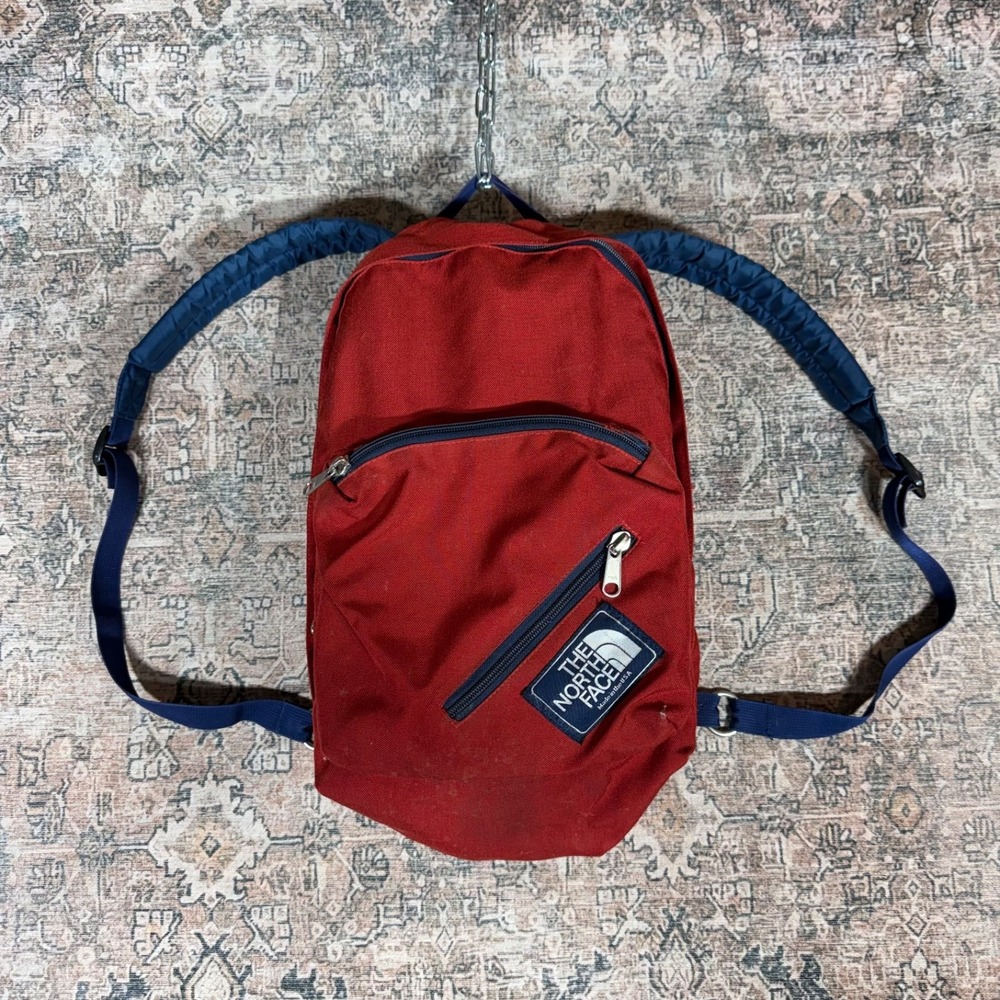 vintage 80s the north face red backpack wool